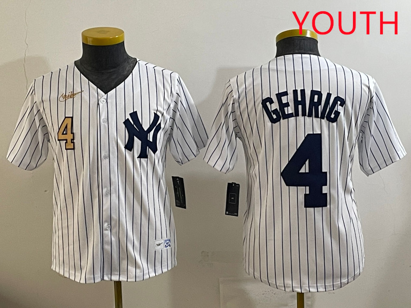 Youth New York Yankees #4 Gehrig White 2025 Nike MLB jersey style 36